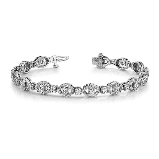 12.50 Carats Round Carats Genuine Diamonds Almond Link Bracelet White Gold 14K