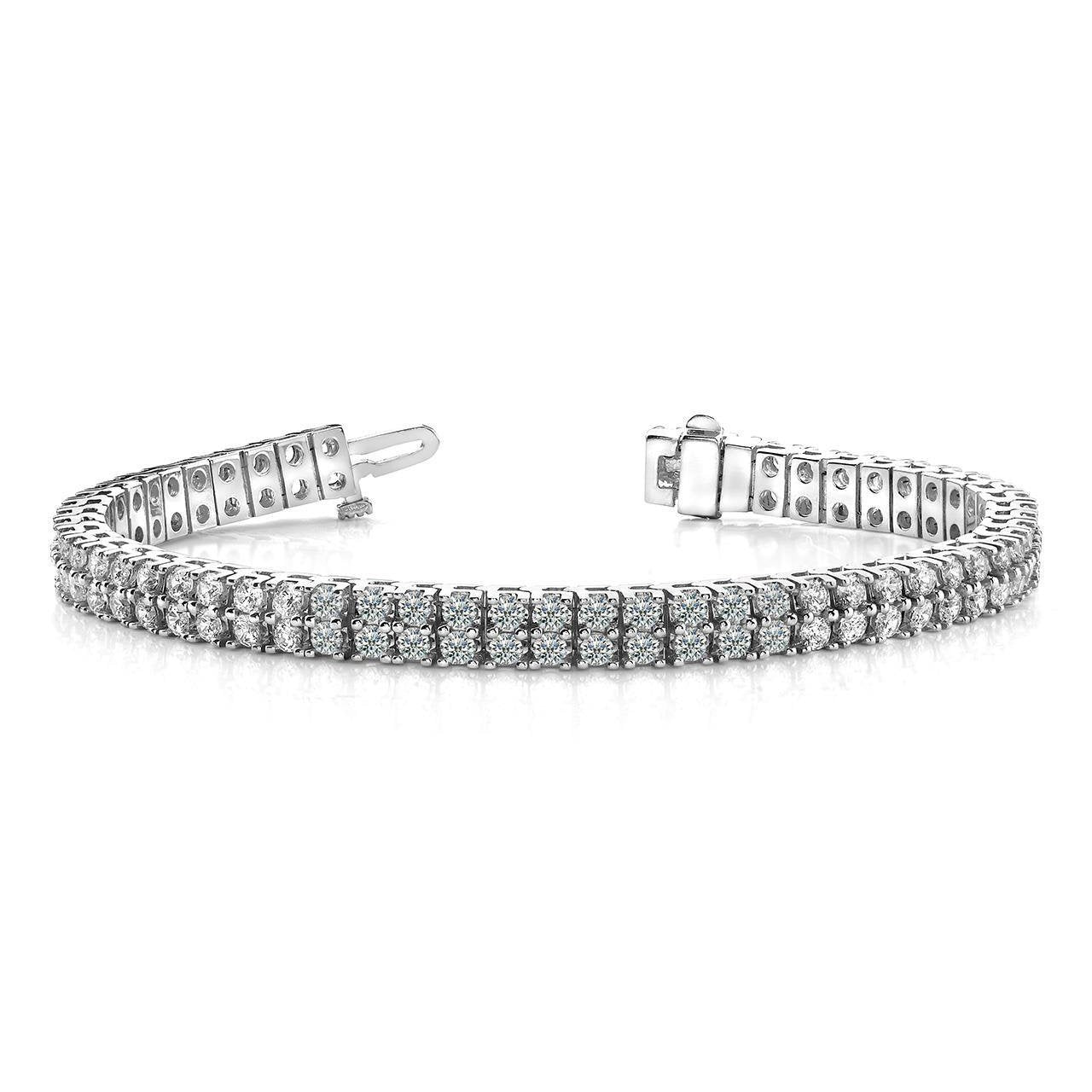 12.50 Carats Timeless Two Row Genuine Diamonds Tennis Bracelet White Gold 14K