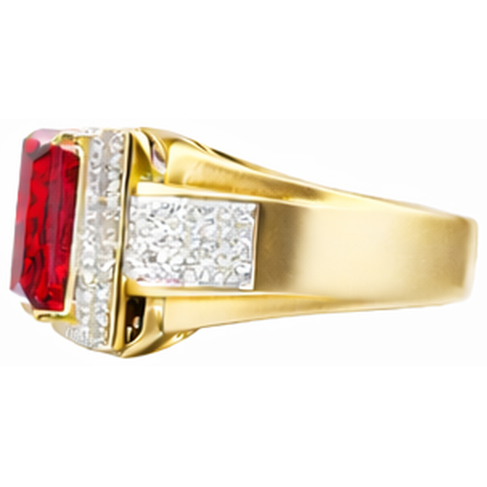 13 Ct Big Emerald Cut Red Aaa Men's Ruby Ring With Natural Earth Mined Diamond Yellow Gold 14K