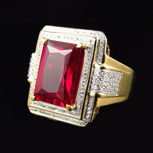 13 Ct Big Emerald Cut Red Aaa Men's Ruby Ring With Natural Earth Mined Diamond Yellow Gold 14K