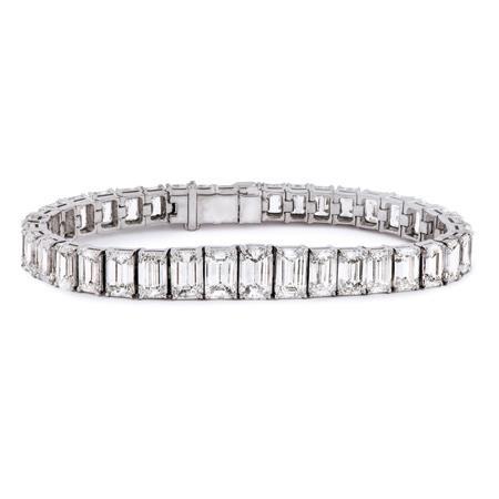 14 Ct Emerald Cut Natural Diamond Tennis Bracelet White Gold Jewelry