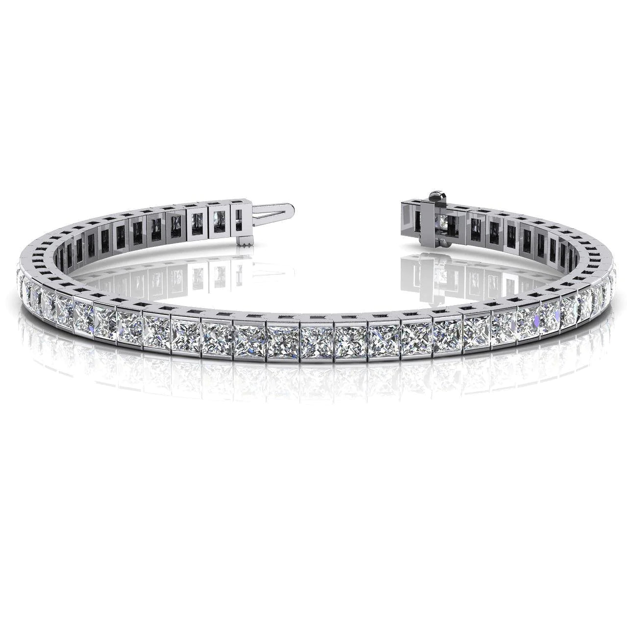 14 Ct Princess Cut Real Diamond Tennis Bracelet Solid White Gold Jewelry