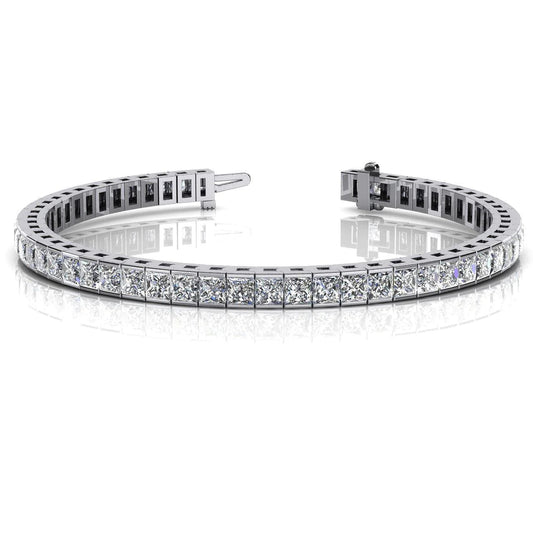 14 Ct Princess Cut Real Diamond Tennis Bracelet Solid White Gold Jewelry