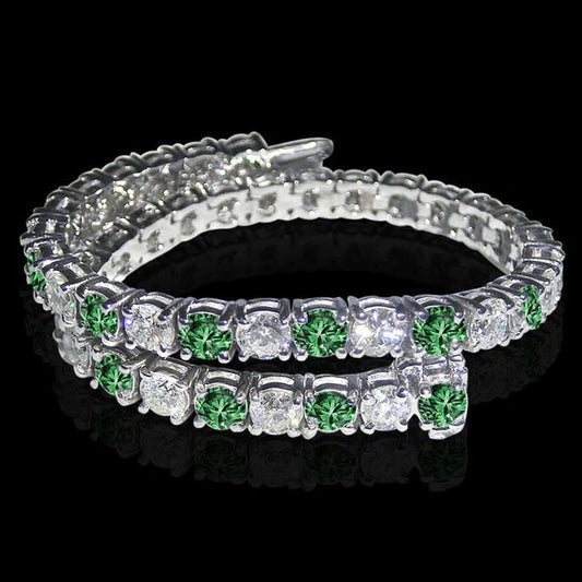 14 Ct. White Green Real Diamonds Tennis Bracelet White Gold