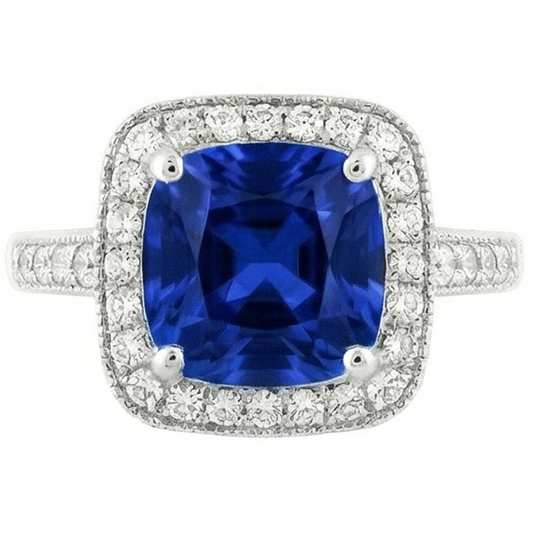 14K Ceylon Sapphire 4.5 Ct Blue Sapphire With Natural Earth Mined DIAMOND ( NOT LAB GROWN )s Ring