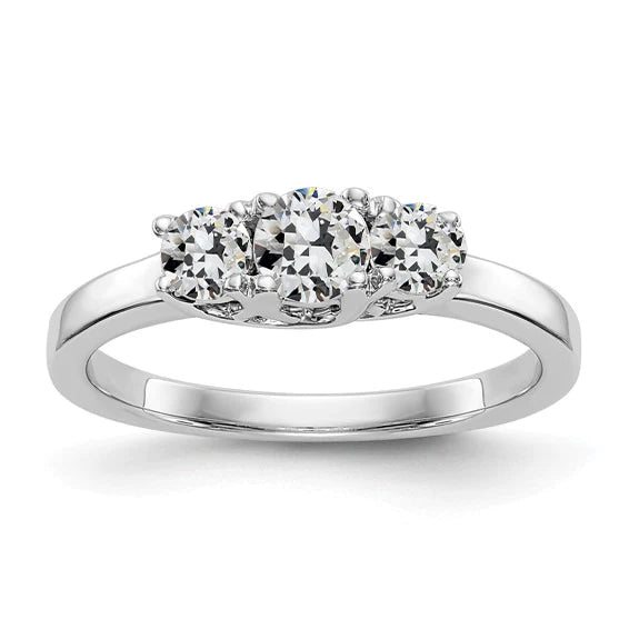 14K Gold 3 Stone Ring Round Old Mine Cut Real Diamond 2.50 Carats Jewelry