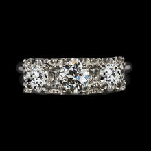14K Gold 3 Stone Round Old Mine Cut Real Diamond Ring 3.50 Carats Jewelry