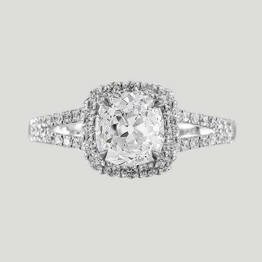 14K Gold Halo Ring Cushion Old Miner Real Diamond Split Shank 5.50 Carats