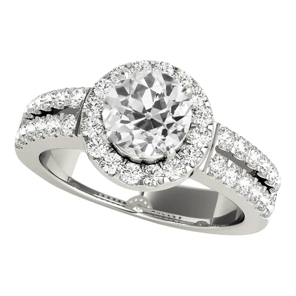 14K Gold Halo Ring Old Mine Cut Real Diamonds Split Shank 4.50 Carats