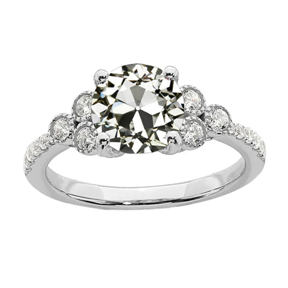 14K Gold Round Old Cut Real Diamond Engagement Ring 3.50 Carats Jewelry