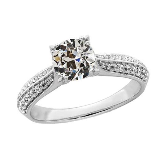 14K Gold Round Old Cut Real Diamond Engagement Ring 3.50 Carats Jewelry
