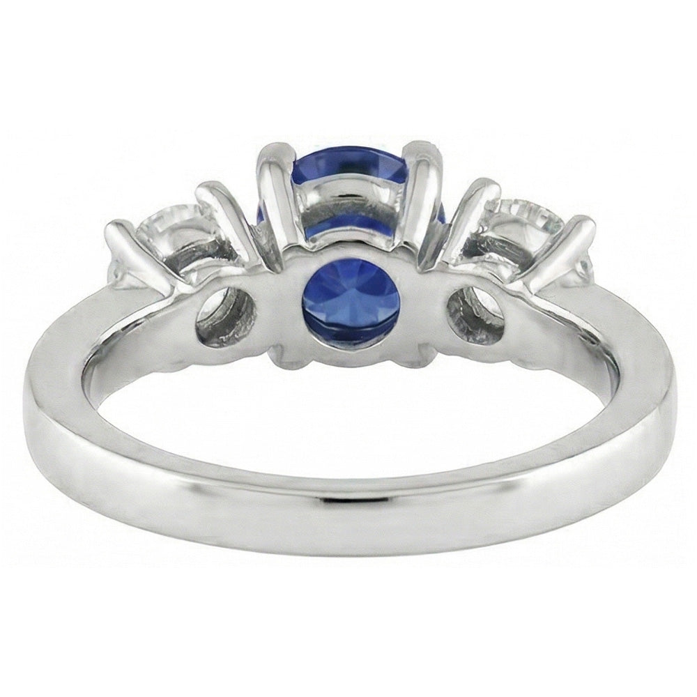 14K Gold Three Stone Engagement Ring Round Ceylon Sapphire 2.50 Carats