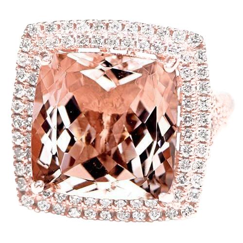 14K Rose Gold Morganite And Real Diamond 10.25 Ct Ring New