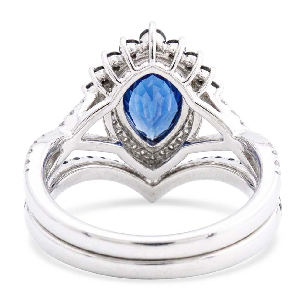 14K White Gold Black Diamond Blue Sapphire Colored Stone Ring 4