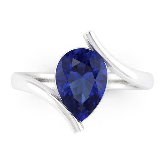 14K White Gold Colored Stone Ring with Cornflower Blue Sapphire
