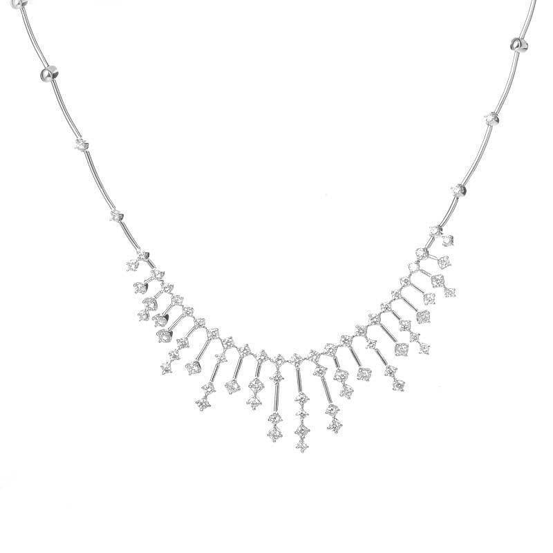 14K White Gold Ladies 4.00 Ct Round Brilliant Cut Genuine Diamonds Necklace