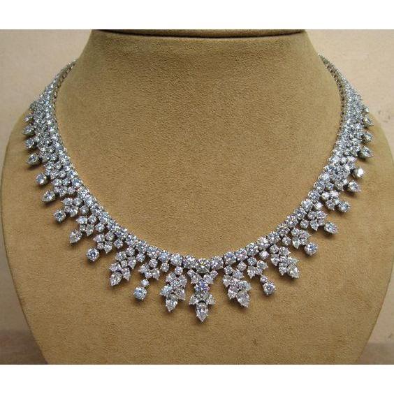 14K White Gold Pear And Round 76 Ct Genuine Diamonds Lady Necklace New