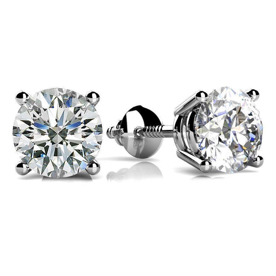 14K White Gold Prong Set 3 Carats Genuine Diamonds Studs Earrings