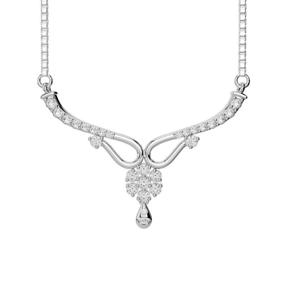 14K White Gold Round Real Diamond Lady Necklace Sparkling Jewelry 4 Carats