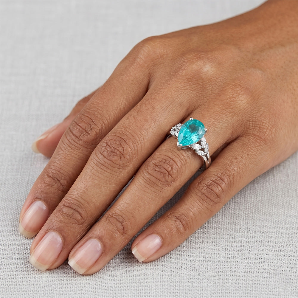 14K White Gold VVS Clarity Neon Paraiba Precious Stone Ring 2 ct