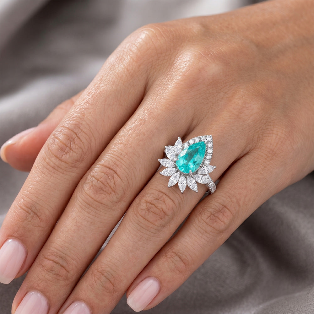 14K White Gold VVS Neon Paraiba Halo Setting Ring 5 ct