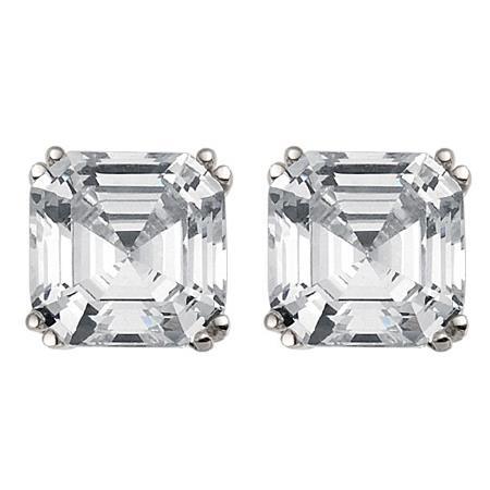14K White Gold Women Asscher Cut 4 Carats Natural Earth Mined Diamond Stud Earrings Fine
