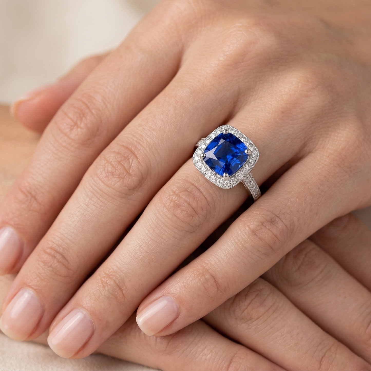 14K Ceylon Sapphire 4.5 Ct Blue Sapphire With Natural Earth Mined DIAMOND ( NOT LAB GROWN )s Ring