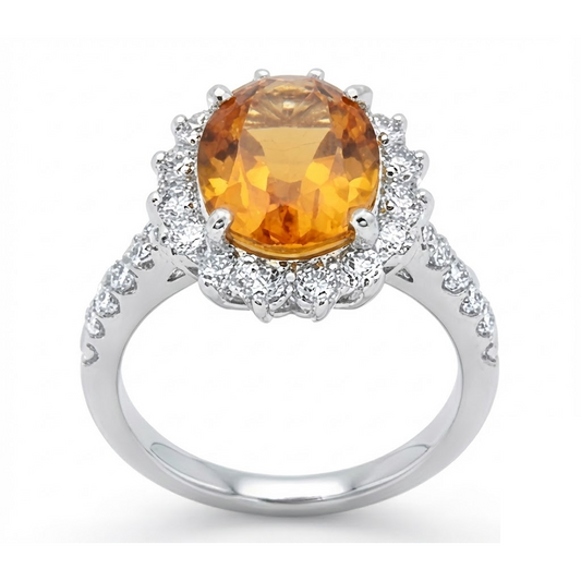 14K White Gold Madeira Citrine And Natural Earth Mined Diamond Ring 22.50 Carats Jewellery