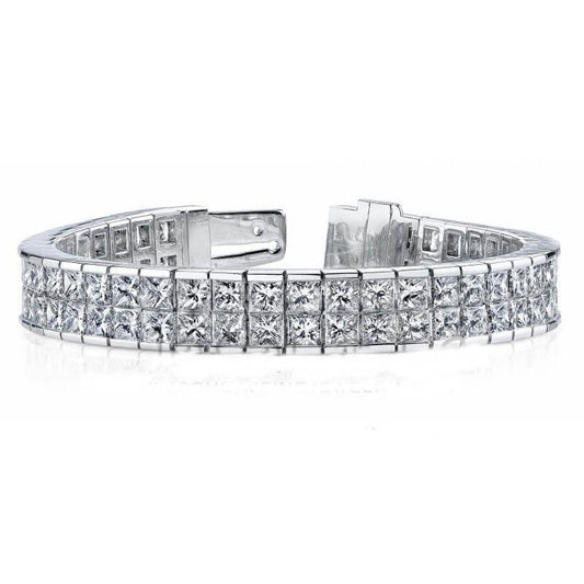 14.30 Carats Princess Double Row Genuine Diamond Tennis Bracelet White Gold 14K