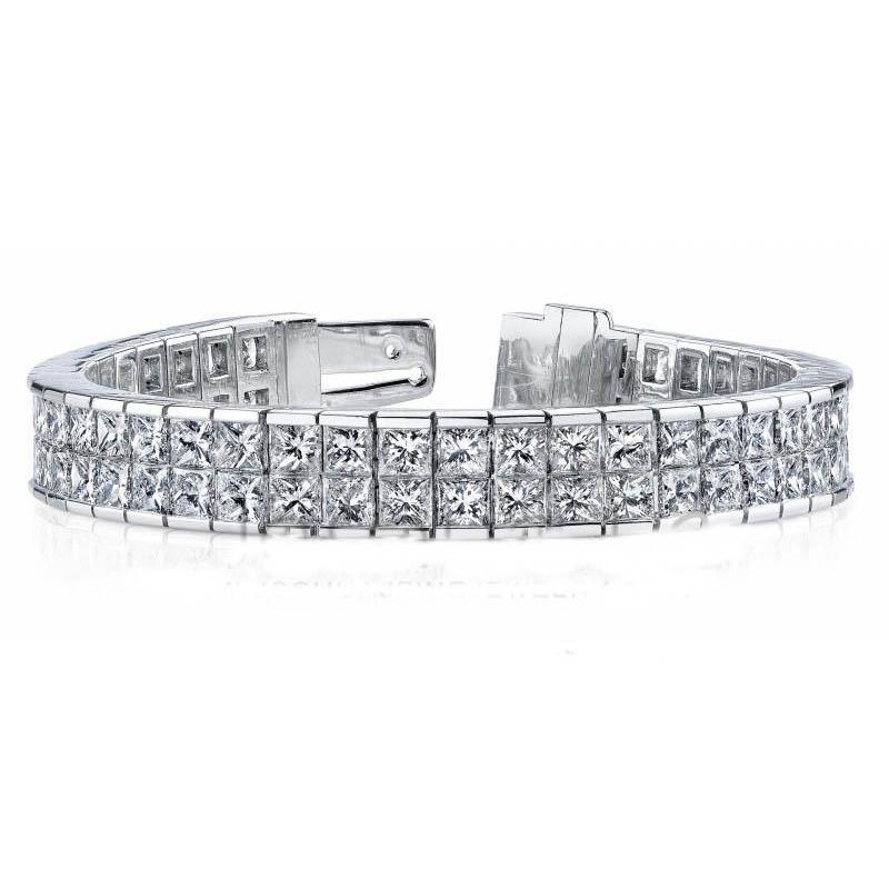 14.80 Carats Princess Double Row Real Diamond Tennis Bracelet White Gold