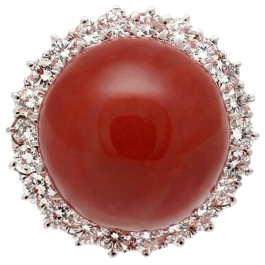 15.25 Ct Big Red Coral And Natural Earth Mined Diamonds Engagement Ring White Gold 14K