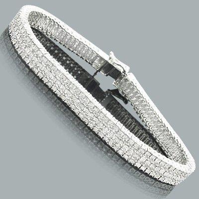 15.00 Carats Triple Row Round Cut Genuine Diamonds Tennis Bracelet WG 14K