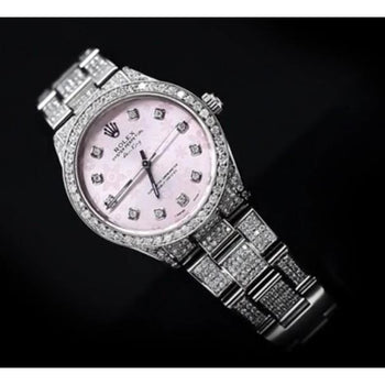 15 Ct. Custom Diamond Dial And Bezel-Rolex Watch Ss Air King