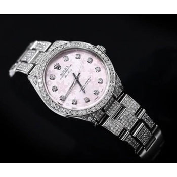15 Ct. Custom Diamond Dial And Bezel Rolex Watch Ss Air King1