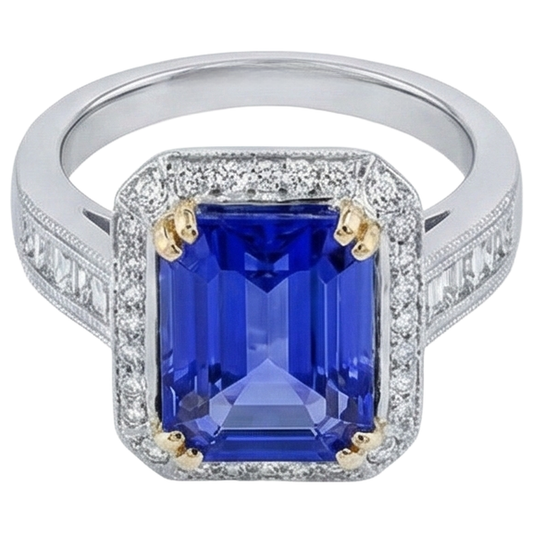 16.50 Ct Big Tanzanite And Small Natural Earth Mined Diamonds Wedding Ring Gold 14K