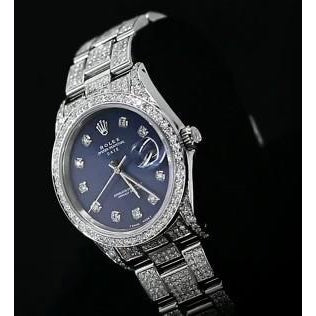 16 Carats Iced Out-Custom Diamond Dial Bezel Rolex Date 34Mm Watch