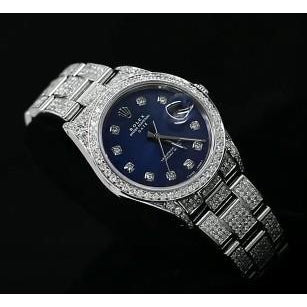 16 Carats Iced Out Custom Diamond Dial Bezel-Rolex Date 34Mm Watch