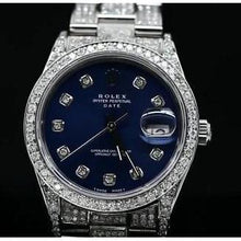 16 Carats Iced Out Custom Diamond Dial Bezel Rolex Date 34Mm Watch