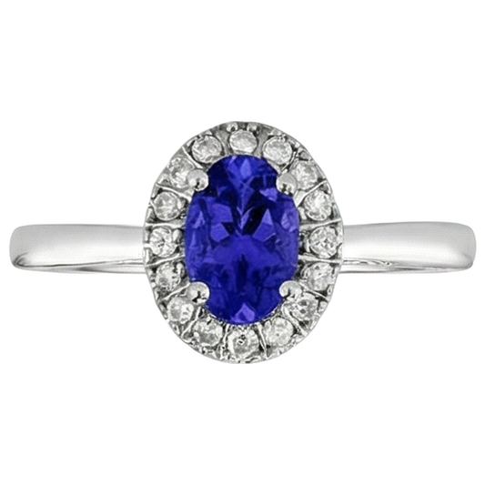17 Carats Oval Tanzanite With Round Natural Earth Mined Diamonds Ring Gold White 14K