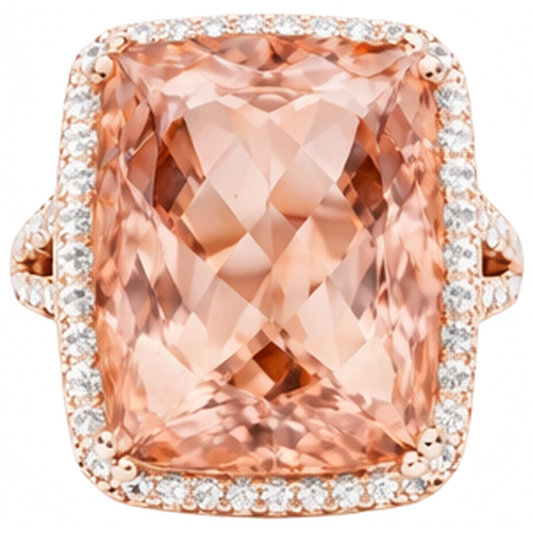 17 Ct Morganite And Natural Earth Mined Diamonds Anniversary Ring Gold Rose 14K