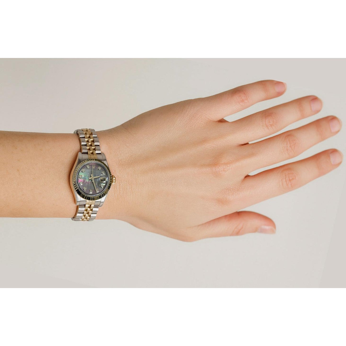 179173 Date-just Rolex 26mm Black Mother of Pearl Natural Earth Mined Diamond Lady's Watch