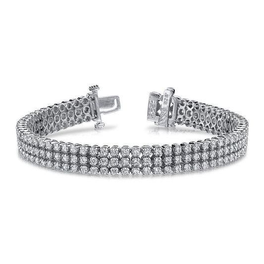 18 Ct Sparkling Round Natural Earth Mined Diamonds Triple Strand Bracelet White Gold 14K