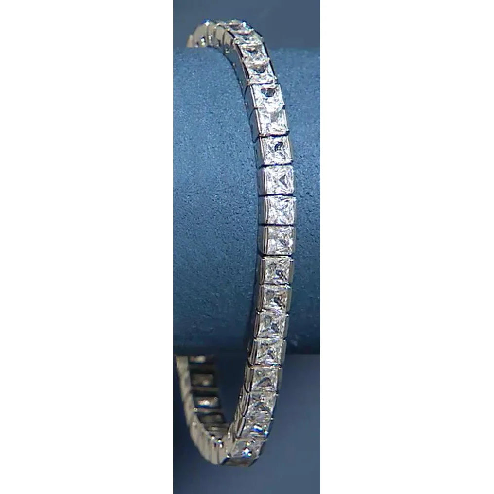 18.90 Carat Real Princess Cut Diamond Tennis Bracelet White Gold 14K Jewelry