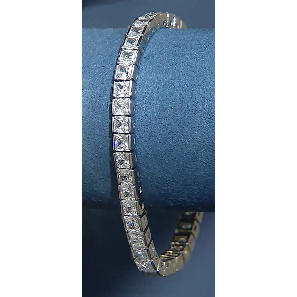 18.90 Carat Real Princess Cut Diamond Tennis Bracelet White Gold 14K Jewelry