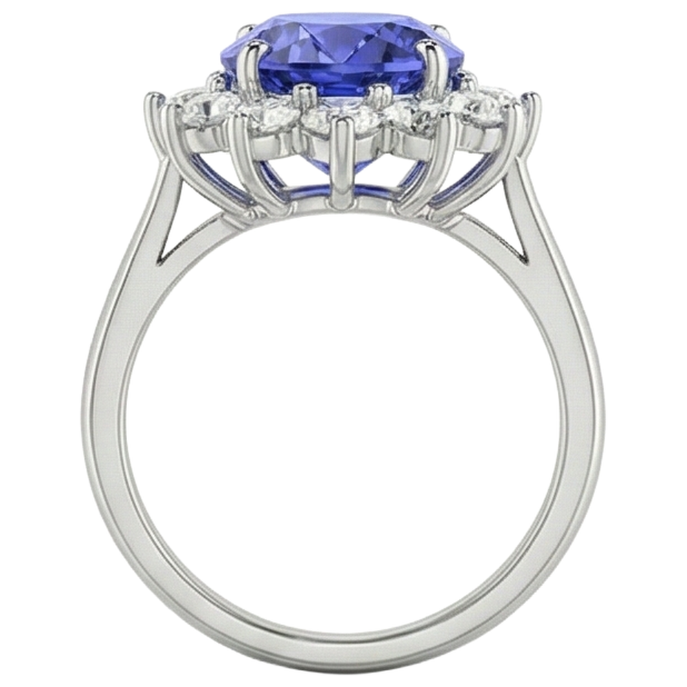 19.75 Ct Oval Tanzanite With Natural Earth Mined Diamonds Ring Flower Style 14K Gold