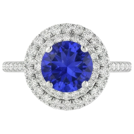 19 Ct Round Cut Tanzanite And Natural Earth Mined Diamonds Wedding Ring 14K White Gold