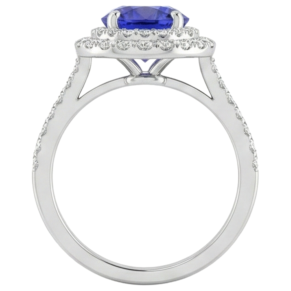 19 Ct Round Cut Tanzanite And Natural Earth Mined Diamonds Wedding Ring 14K White Gold