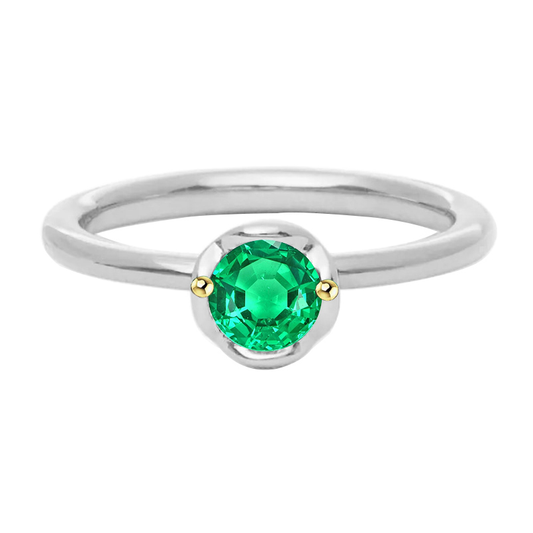 Round Cut Emerald ring in Two-Tone 14K Gold – main view