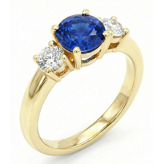 1 Carat Three Stone Natural Earth Mined Diamond Engagement Ring 14K Yellow Gold