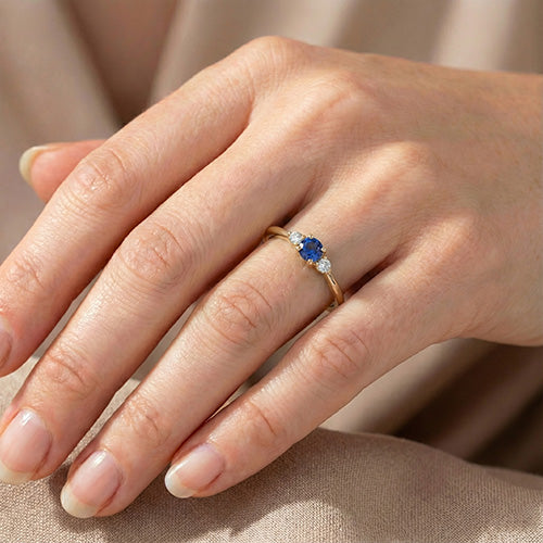 1 Carat Three Stone Natural Earth Mined Diamond Engagement Ring 14K Yellow Gold